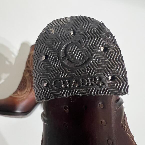 Cuadra Brown Leather Western Booties Size 7.5 | Cutout Embroidery & Heel Detail - Picture 7 of 16